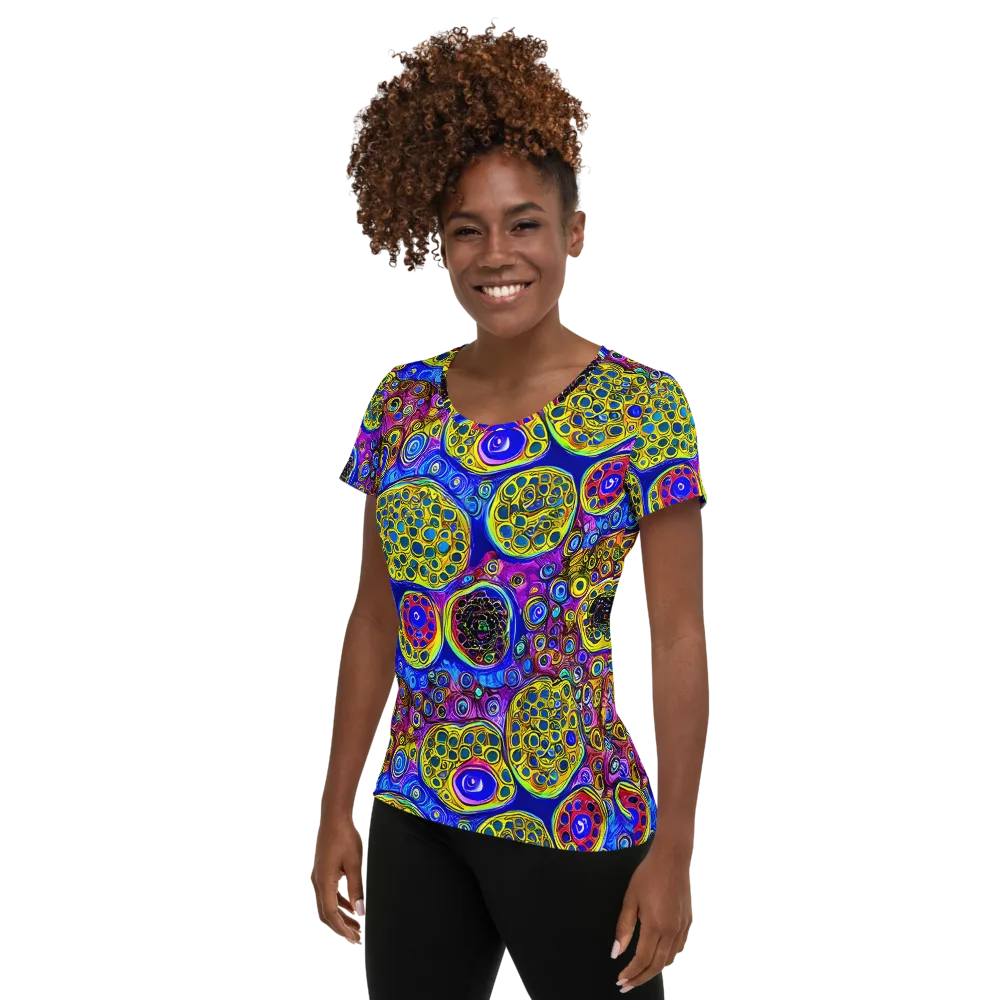 Electric Pomegranate on Women's Athletic T-Shirt — Left