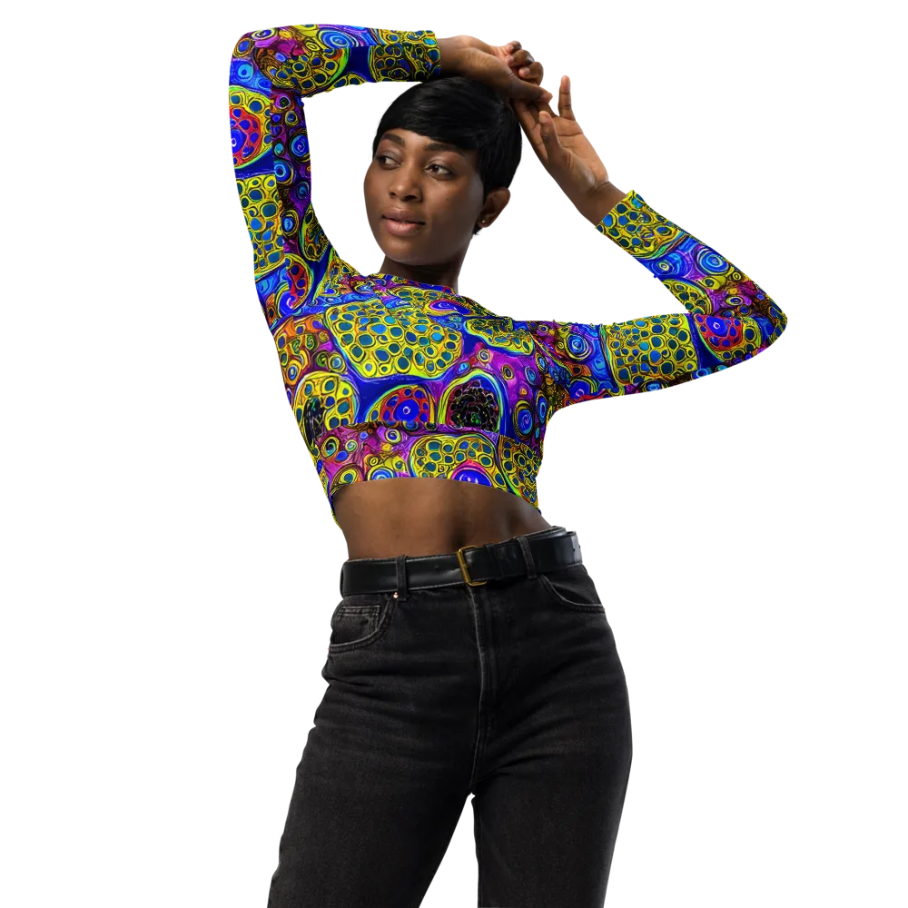 Electric Pomegranate on Long Sleeve Crop Top — Front