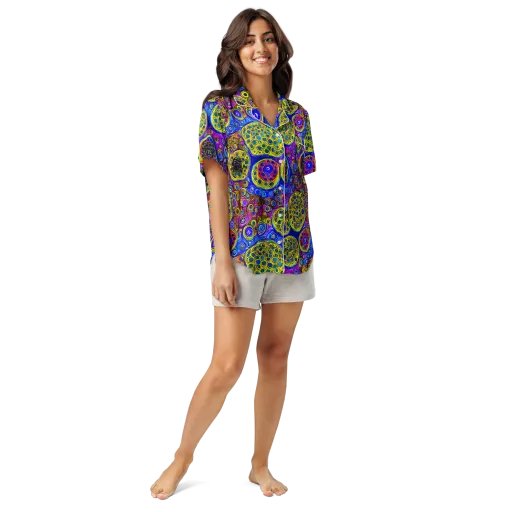 Electric Pomegranate on a Women's Short Sleeve Pajama Top