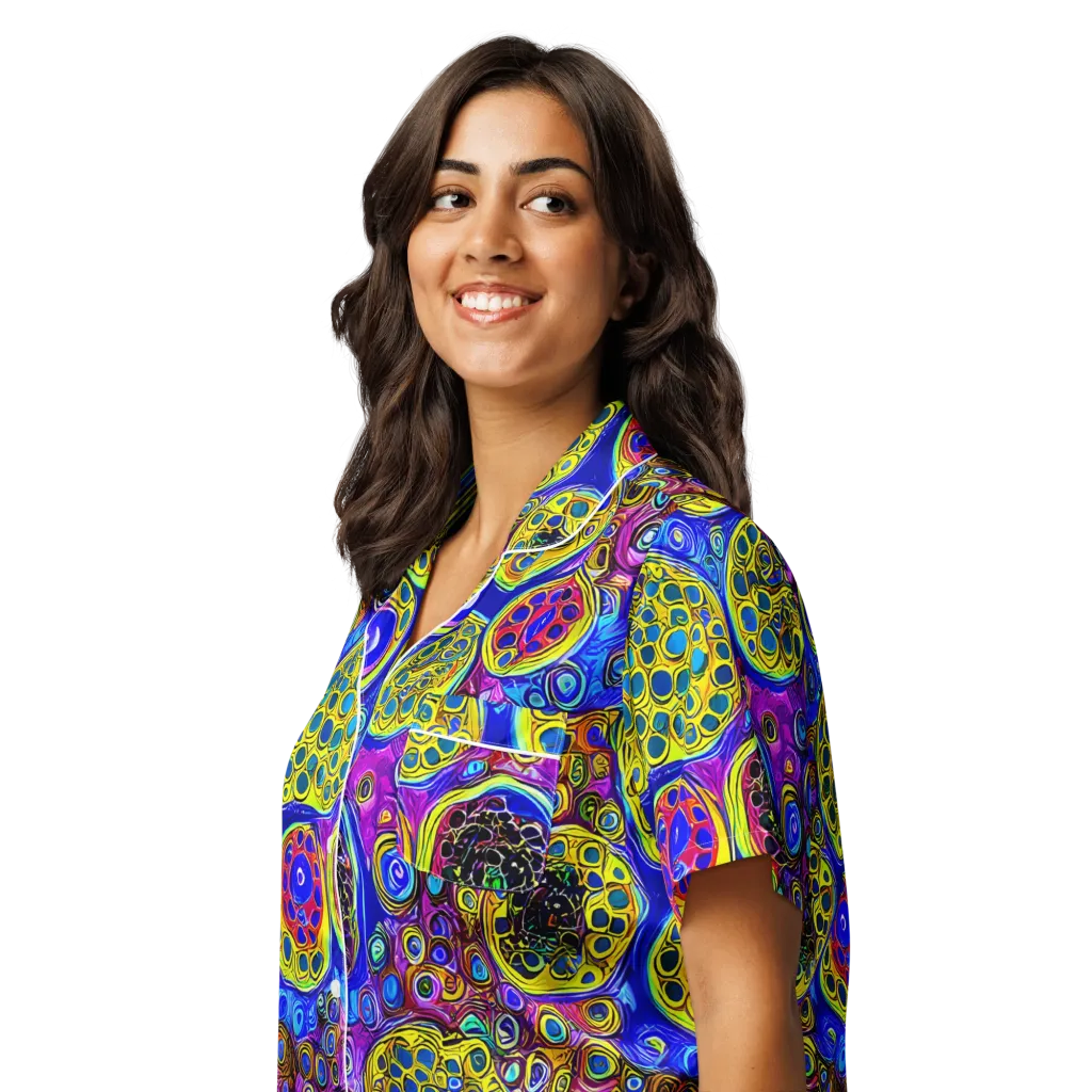 Electric Pomegranate on Women's Short Sleeve Pajama Top — Left Front