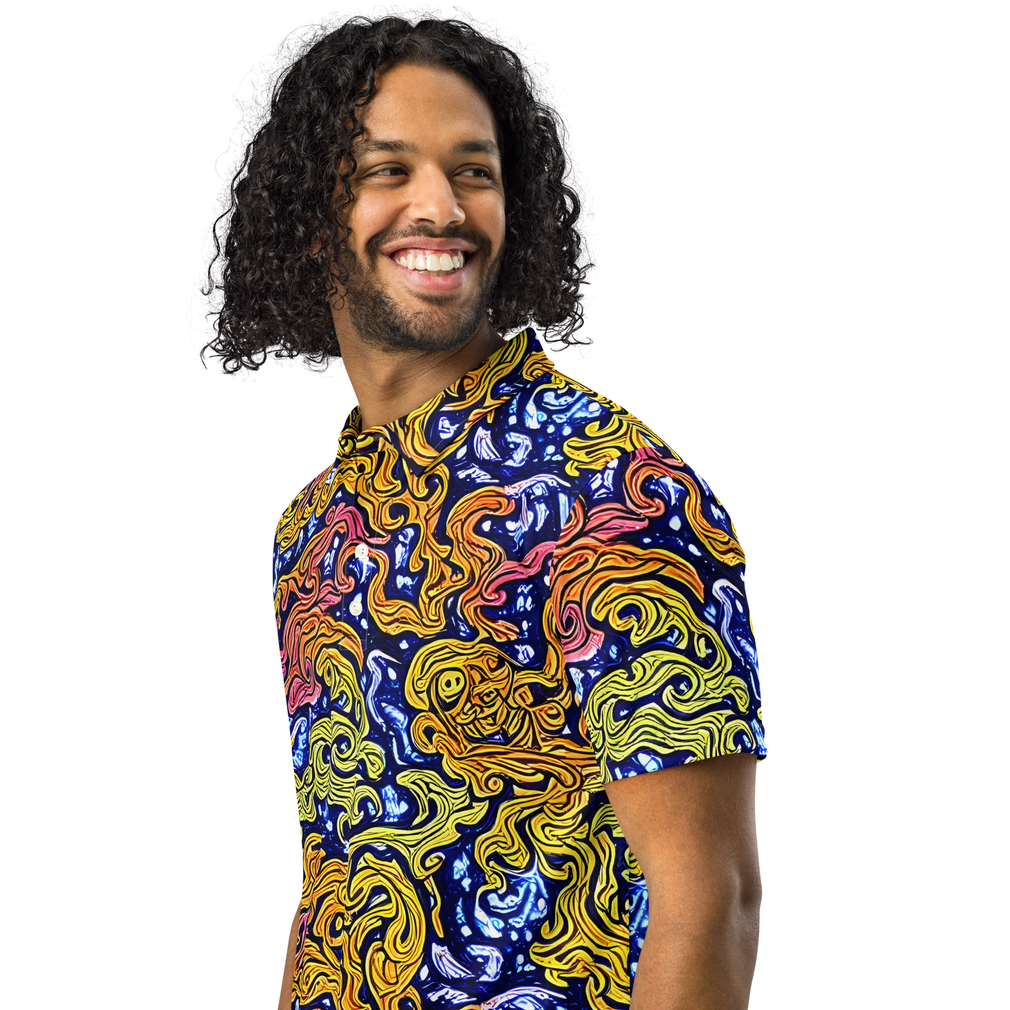 Golden Whorl on Men's Slim Fit Polo Shirt — Left Front