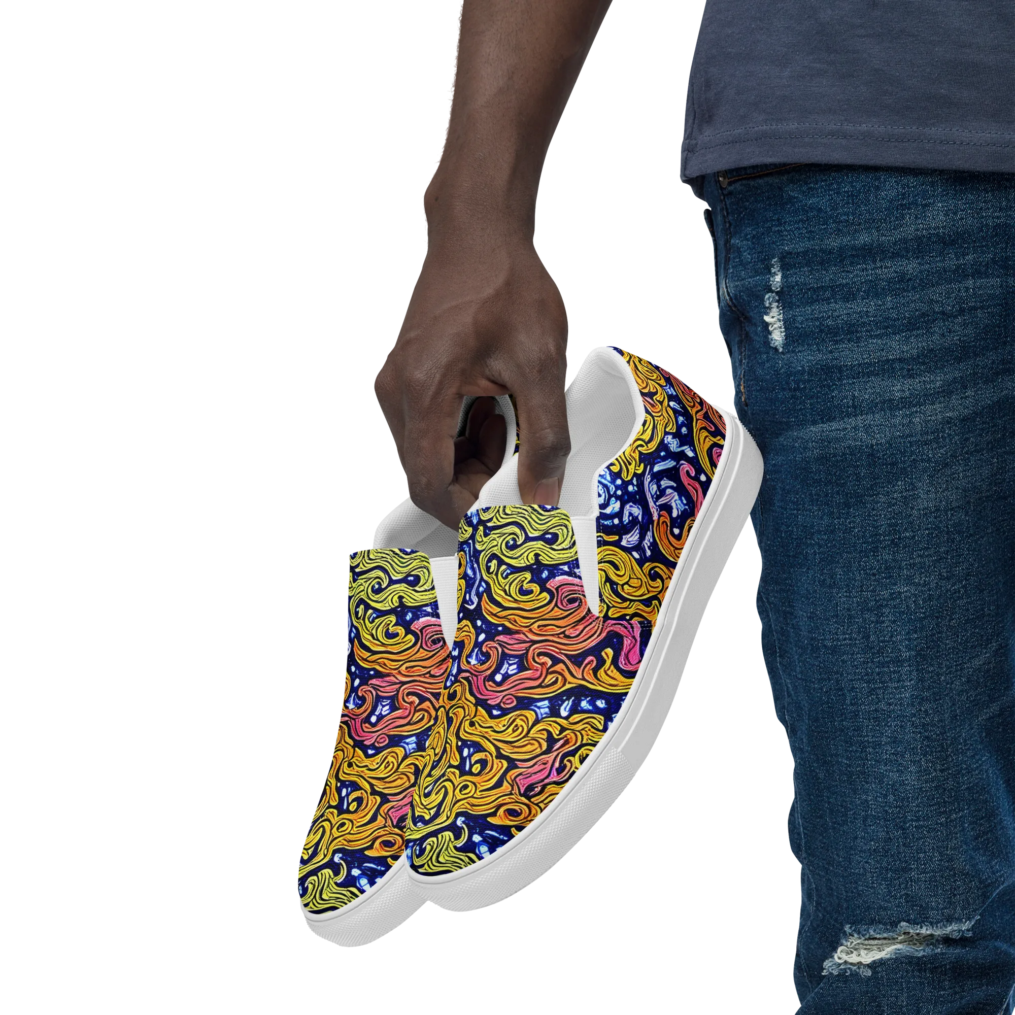 Golden Whorl on Men's Slip-On Canvas Shoes — Left Front