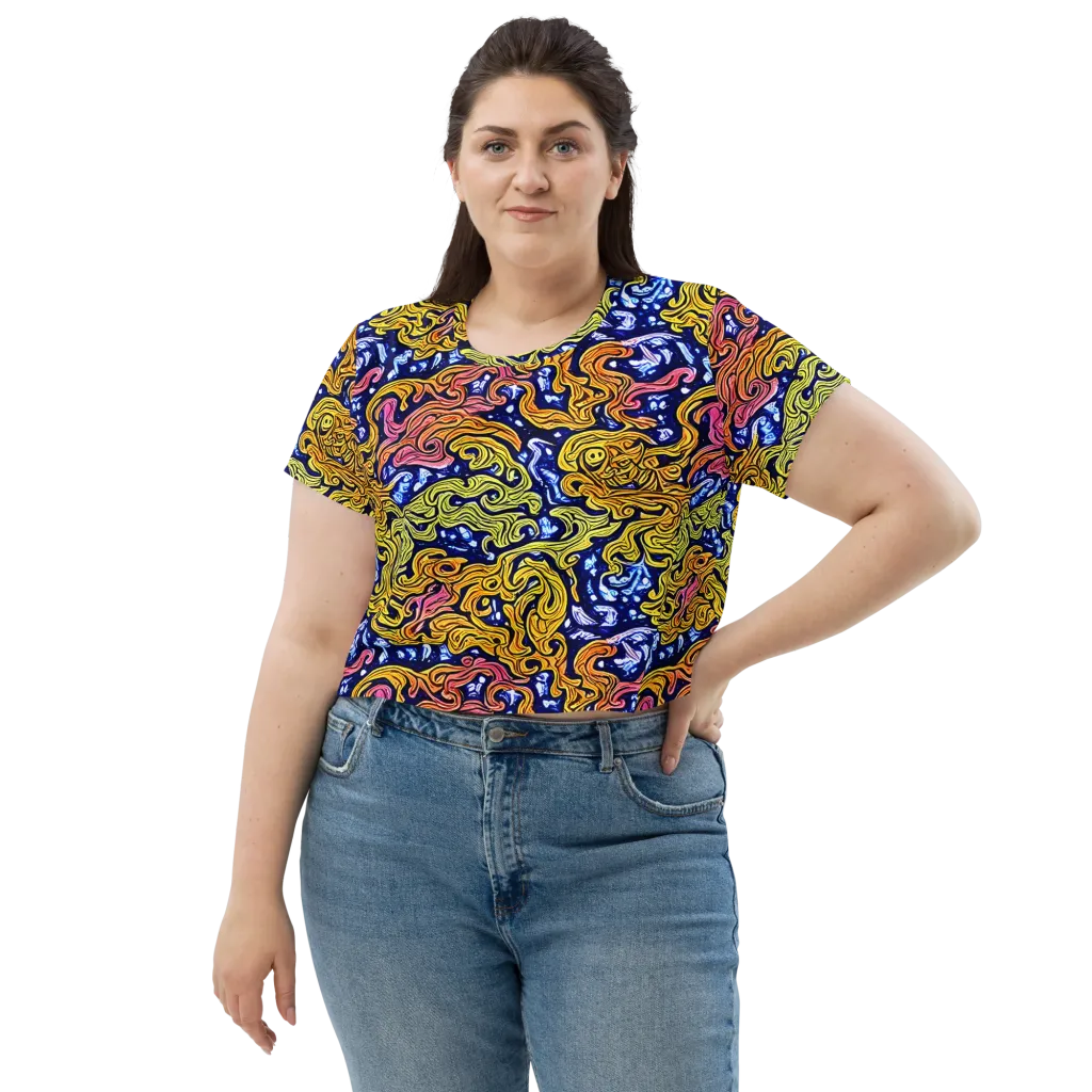 Golden Whorl on Crop Tee — Front