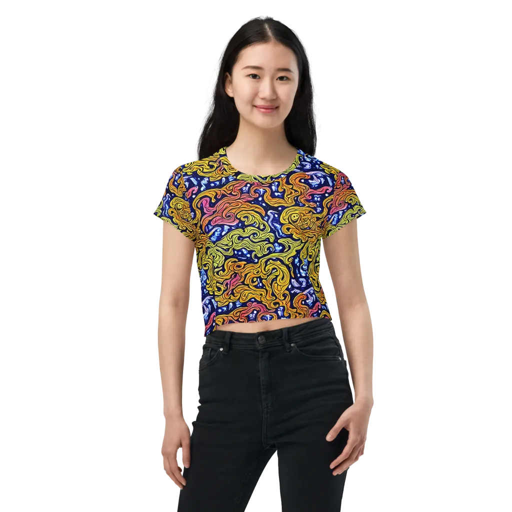 Golden Whorl on Crop Tee — Front