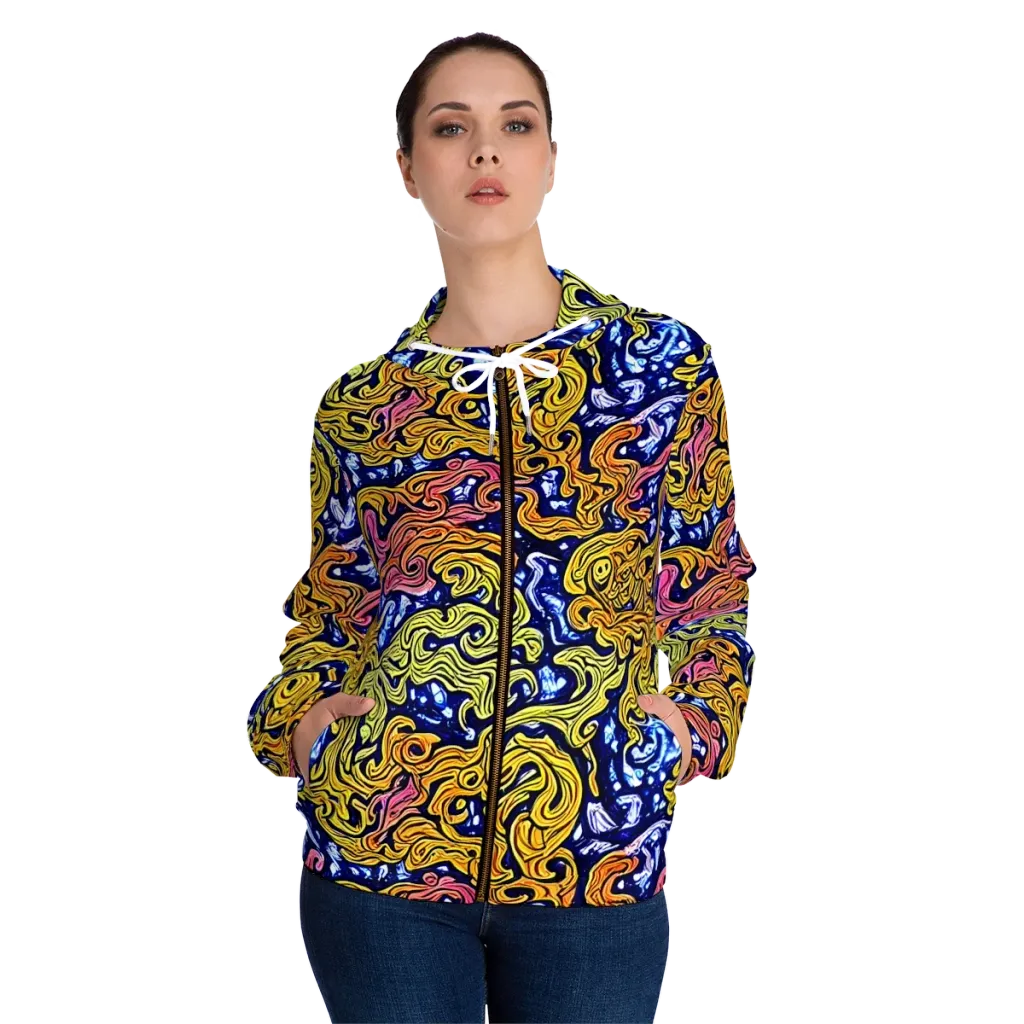 Golden Whorl on Women's Full-Zip Hoodie — Front On Person