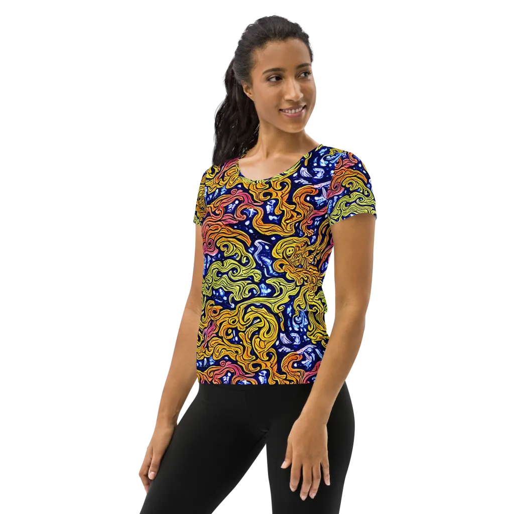 Golden Whorl on Women's Athletic T-Shirt — Left