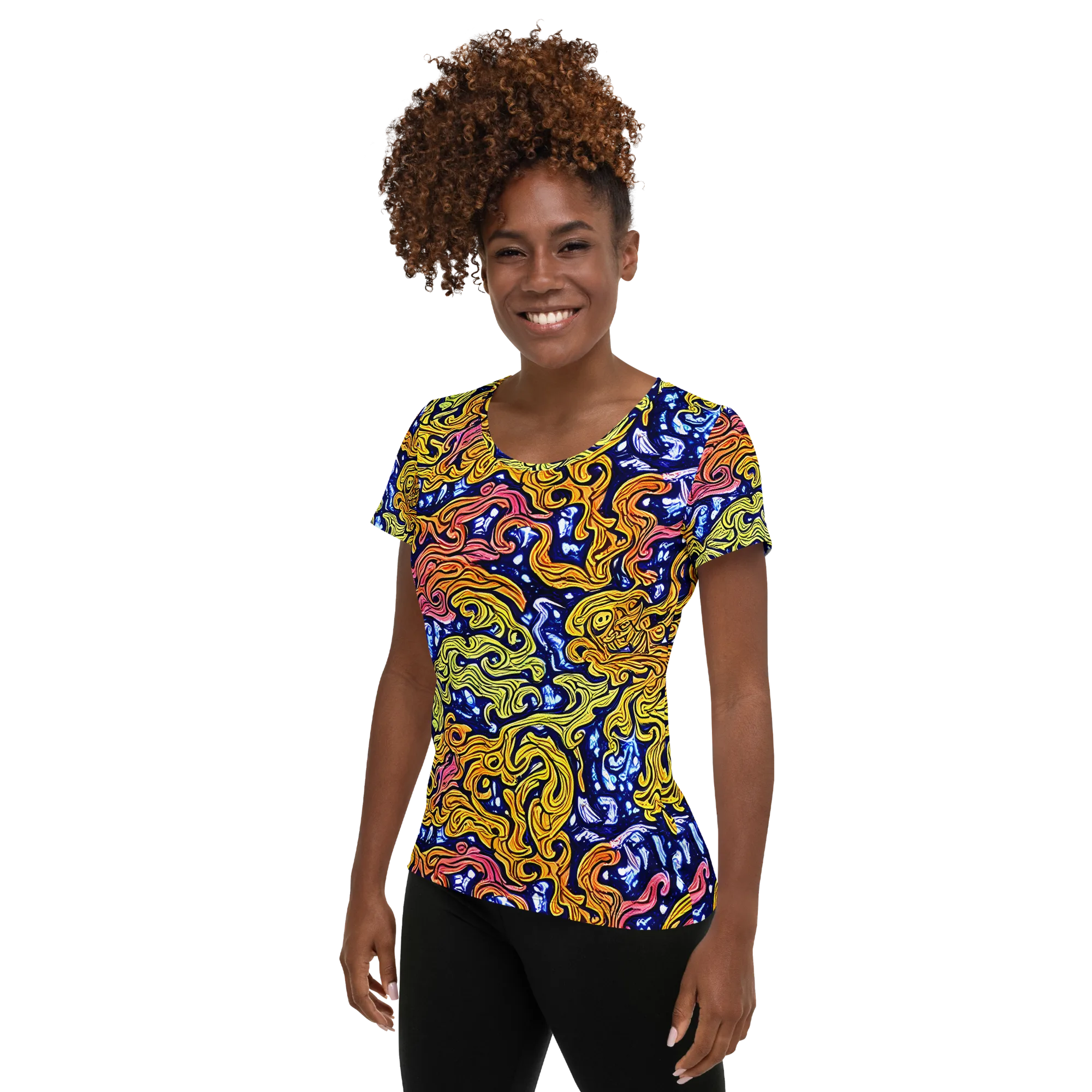 Golden Whorl on Women's Athletic T-Shirt — Left
