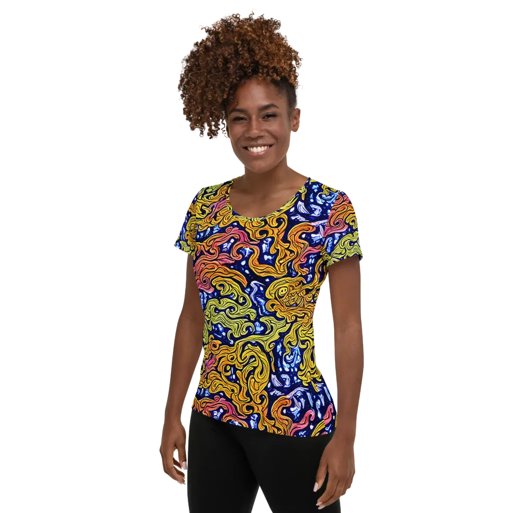 Golden Whorl on Women's Athletic T-Shirt — Left