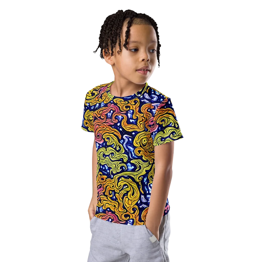 Golden Whorl on Kids Crew Neck T-Shirt — Left Front