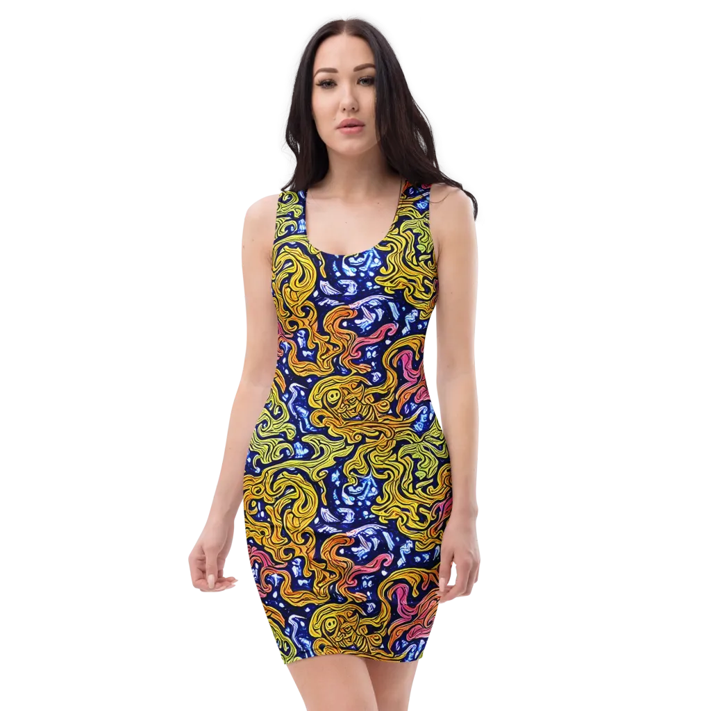 Golden Whorl on Bodycon Dress — Front