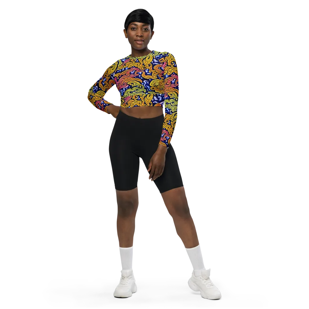 Golden Whorl on Long Sleeve Crop Top — Front