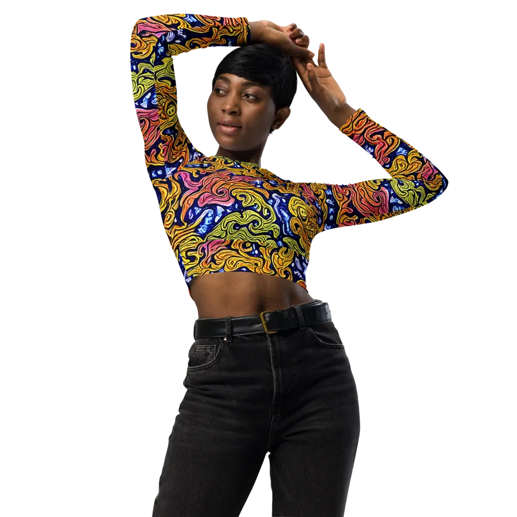 Golden Whorl on Long Sleeve Crop Top — Front