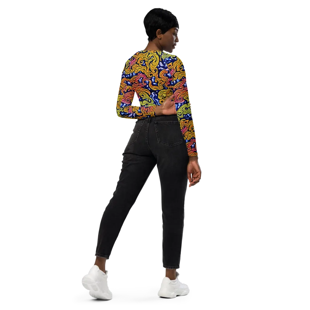 Golden Whorl on Long Sleeve Crop Top — Right Back