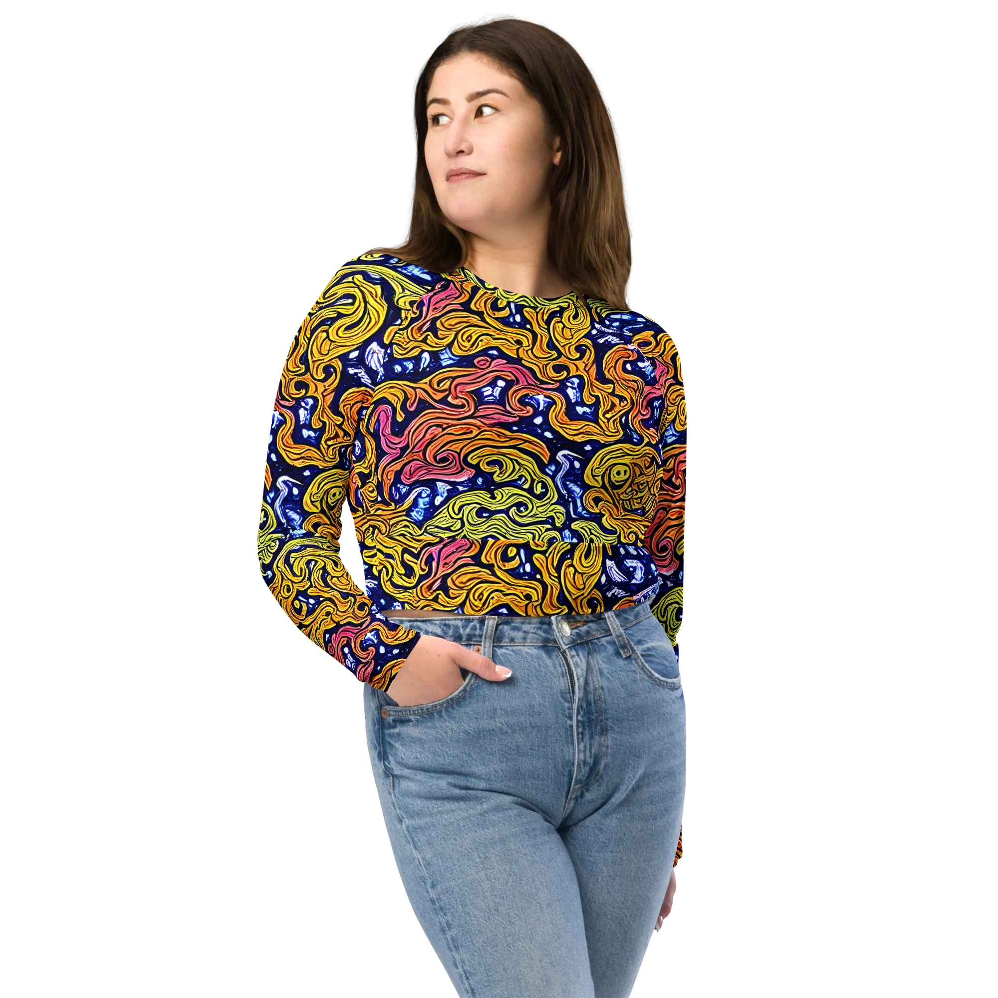 Golden Whorl on Long Sleeve Crop Top — Front