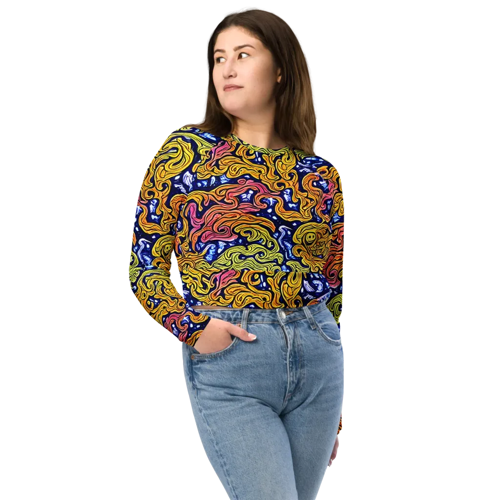 Golden Whorl on Long Sleeve Crop Top — Front