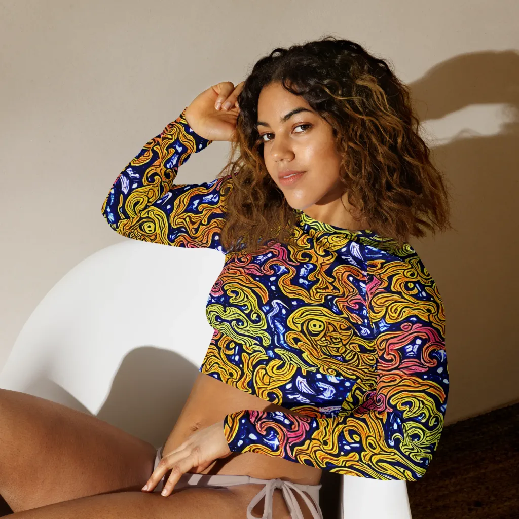 Golden Whorl on Long Sleeve Crop Top — Left Front