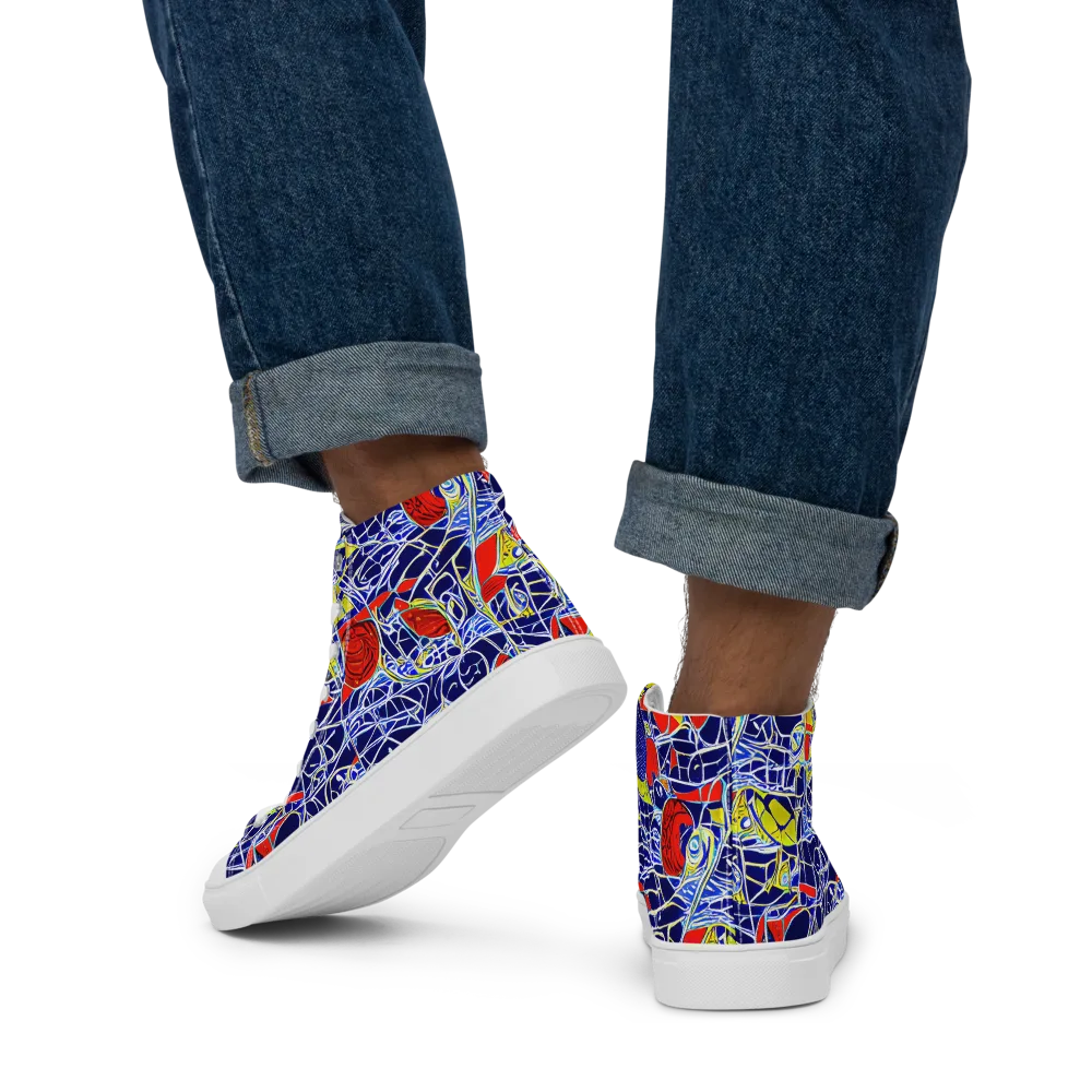 Blue Rapture on Men's High Top Canvas Shoes — Back