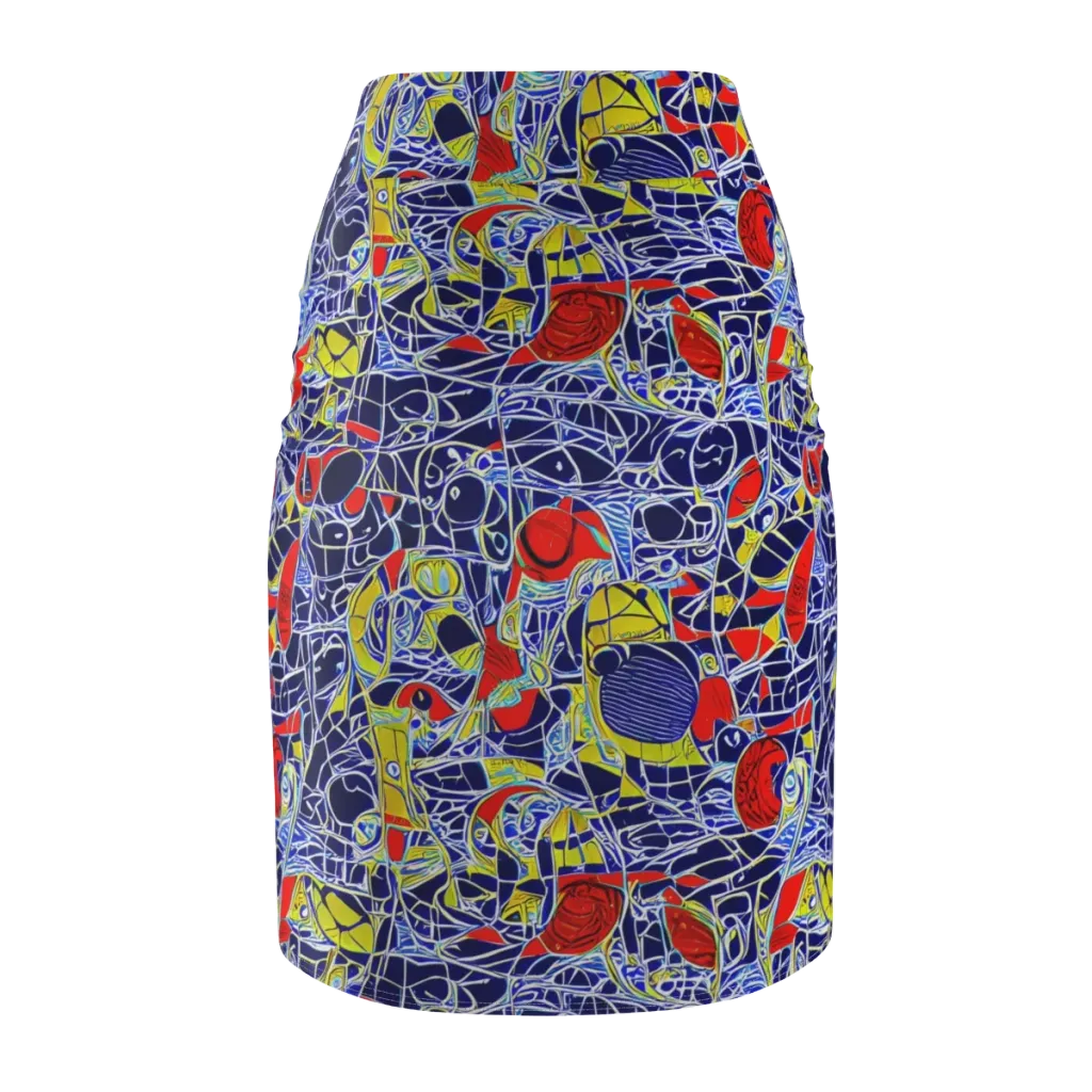 Blue Rapture on Pencil Skirt — Back