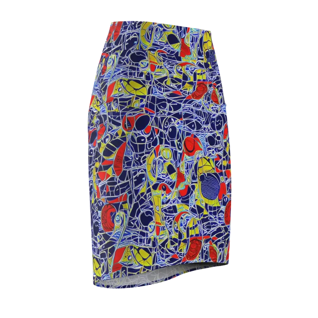 Blue Rapture on Pencil Skirt — Front Side