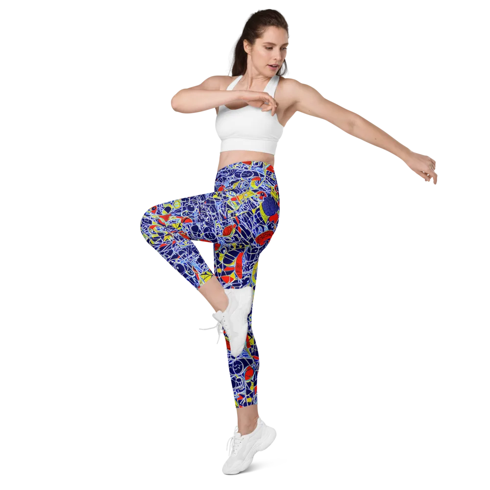 Blue Rapture on Leggings with Pockets — Left Front
