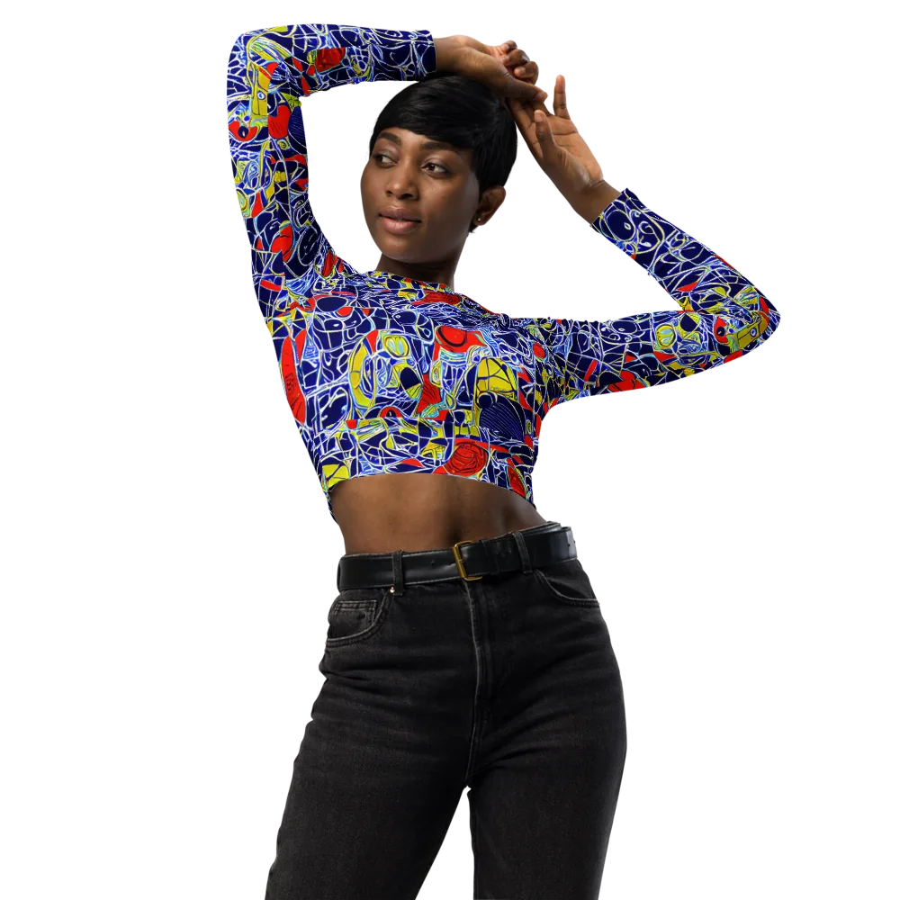 Blue Rapture on Long Sleeve Crop Top — Front