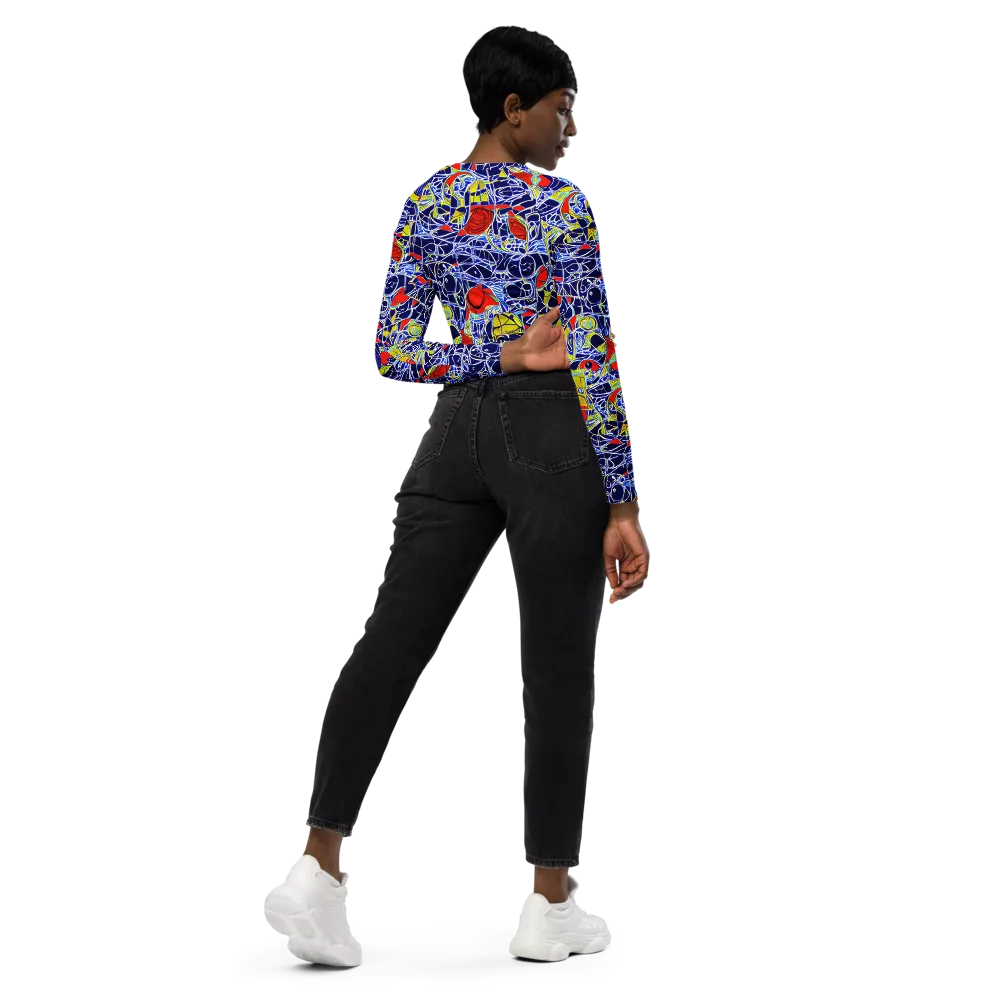 Blue Rapture on Long Sleeve Crop Top — Right Back