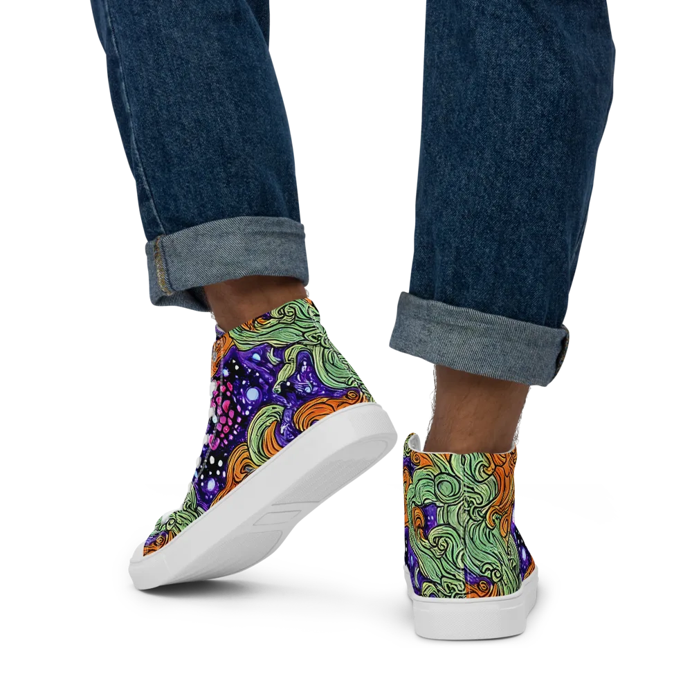 Magma Moon on Men's High Top Canvas Shoes — Back