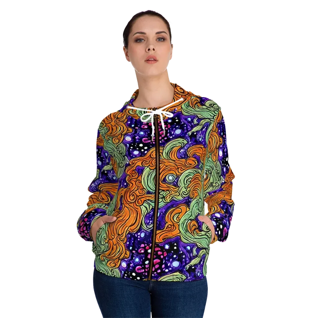 Magma Moon on Women's Full-Zip Hoodie — Front On Person
