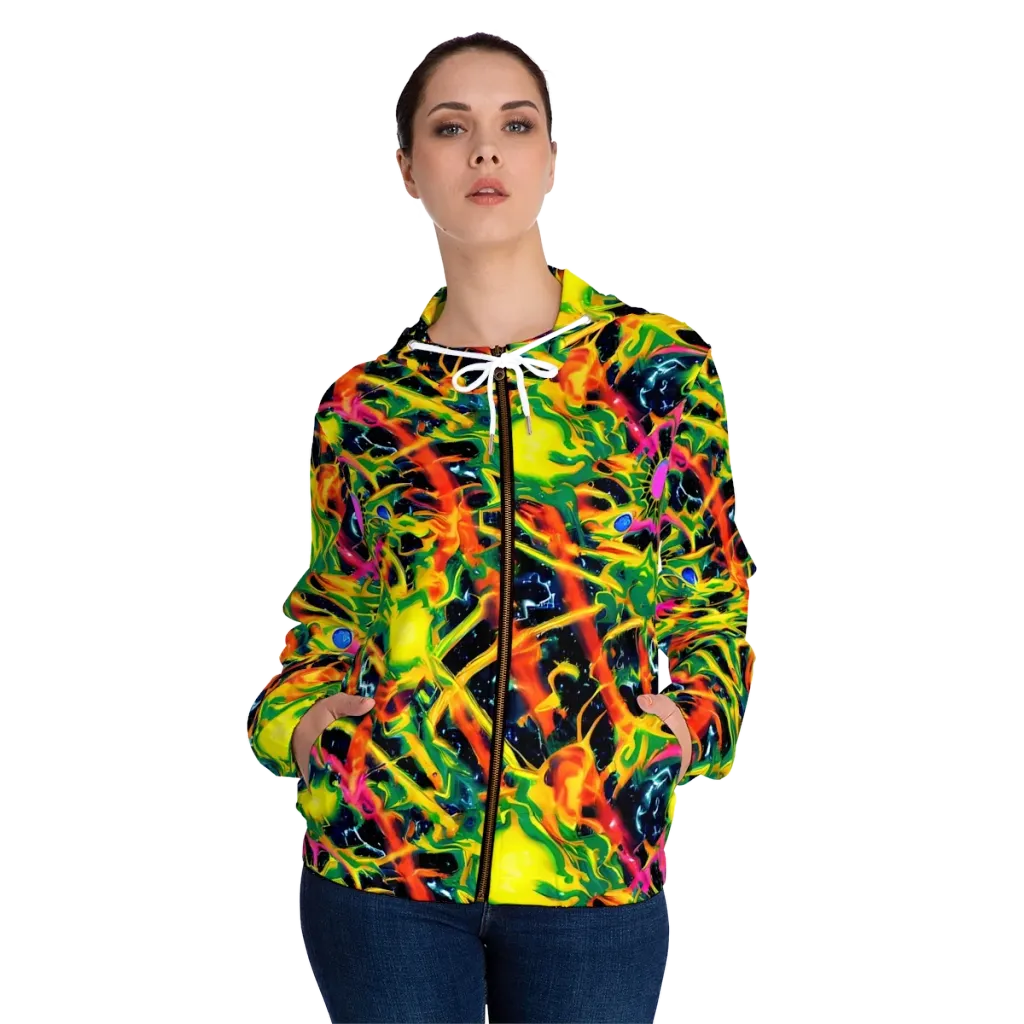 Molten Riot on Women's Full-Zip Hoodie — Front On Person