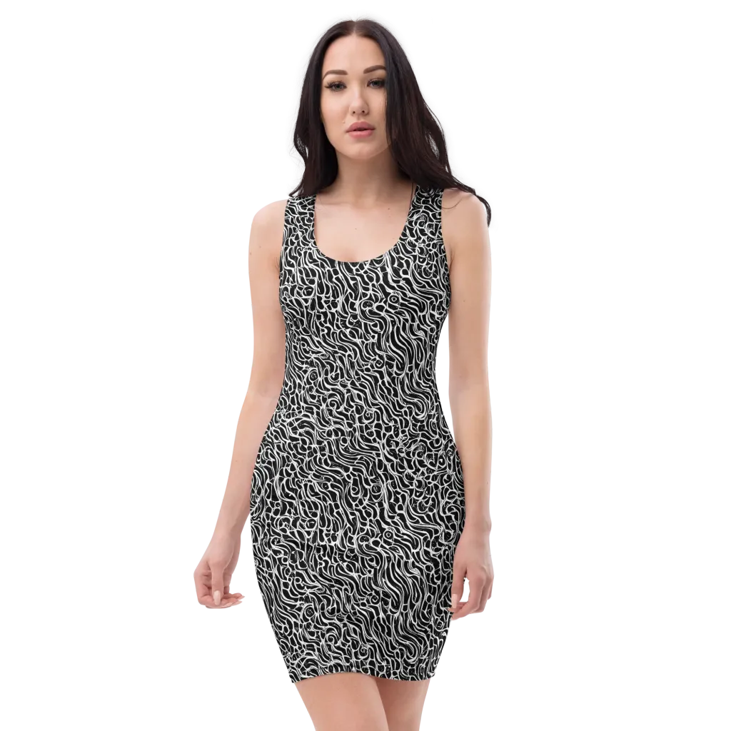 Inkstorm Maze on Bodycon Dress — Front