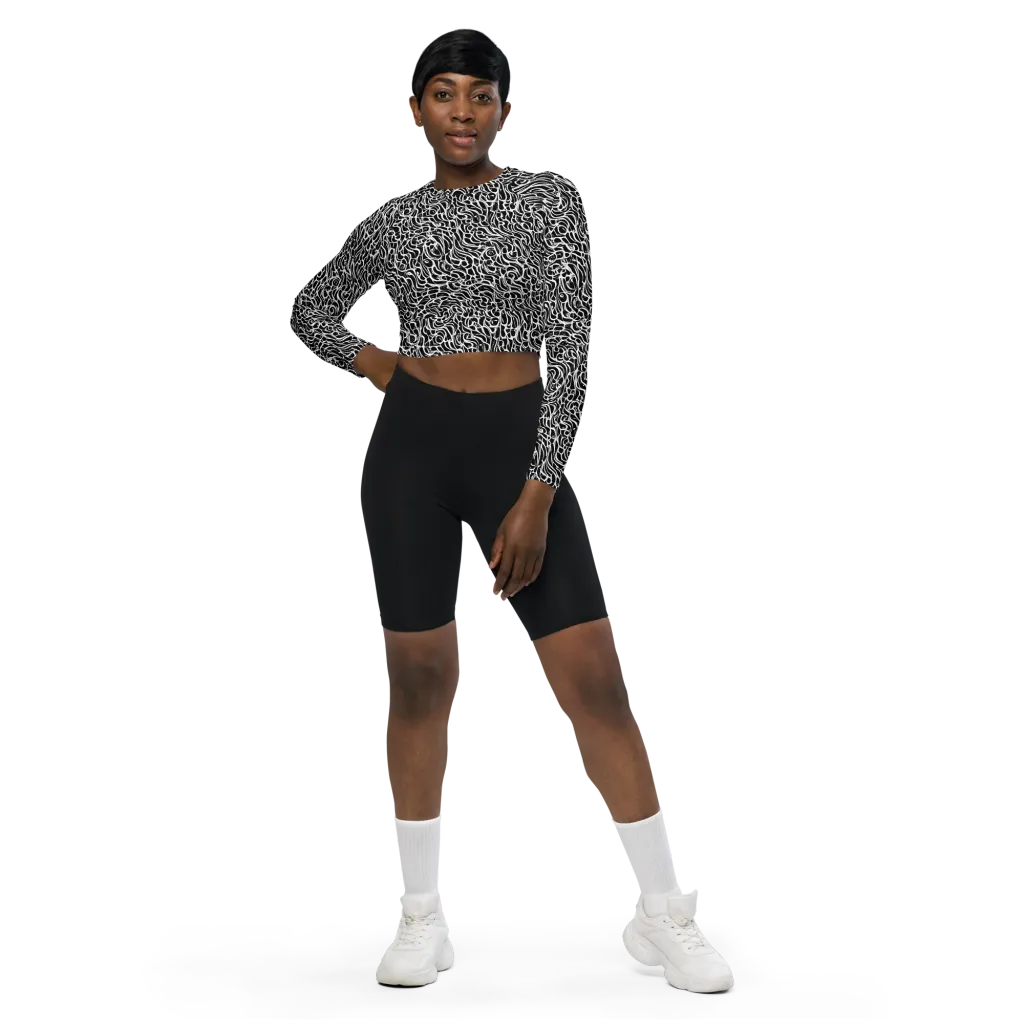 Inkstorm Maze on Long Sleeve Crop Top — Front