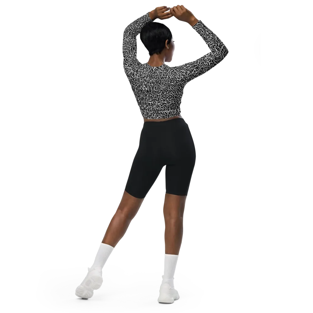 Inkstorm Maze on Long Sleeve Crop Top — Back