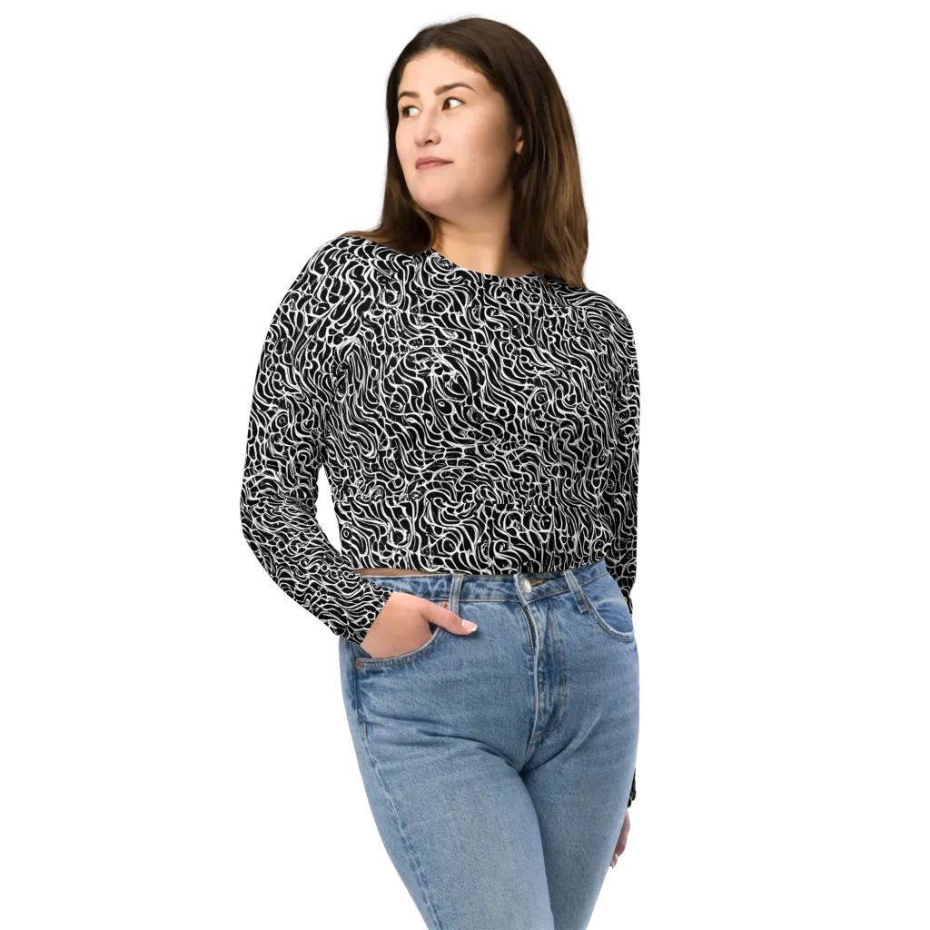 Inkstorm Maze on Long Sleeve Crop Top — Front