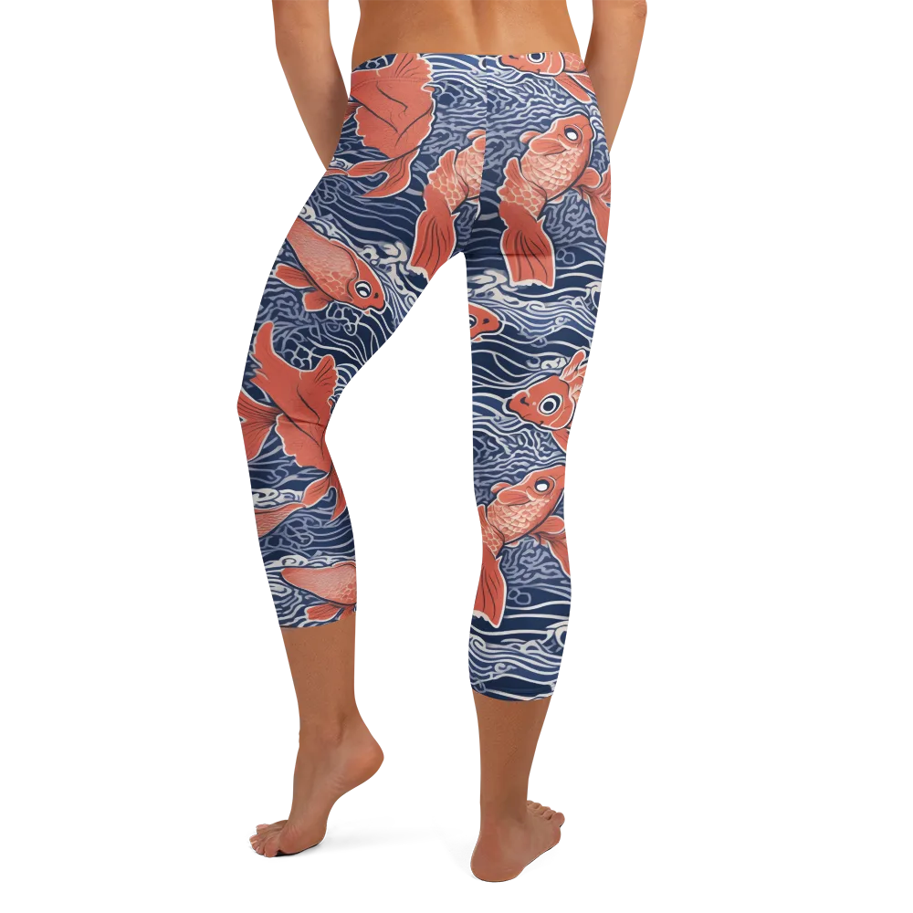 Navy Koi on Capri Leggings — Back