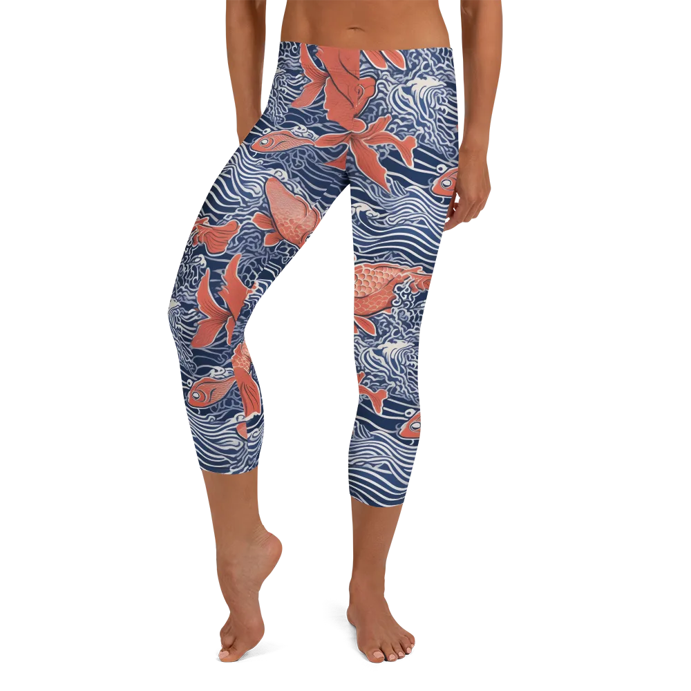 Navy Koi on Capri Leggings — Front