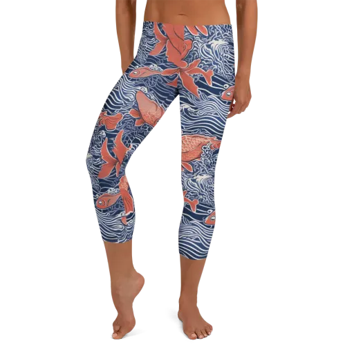 Navy Koi on a Capri Leggings