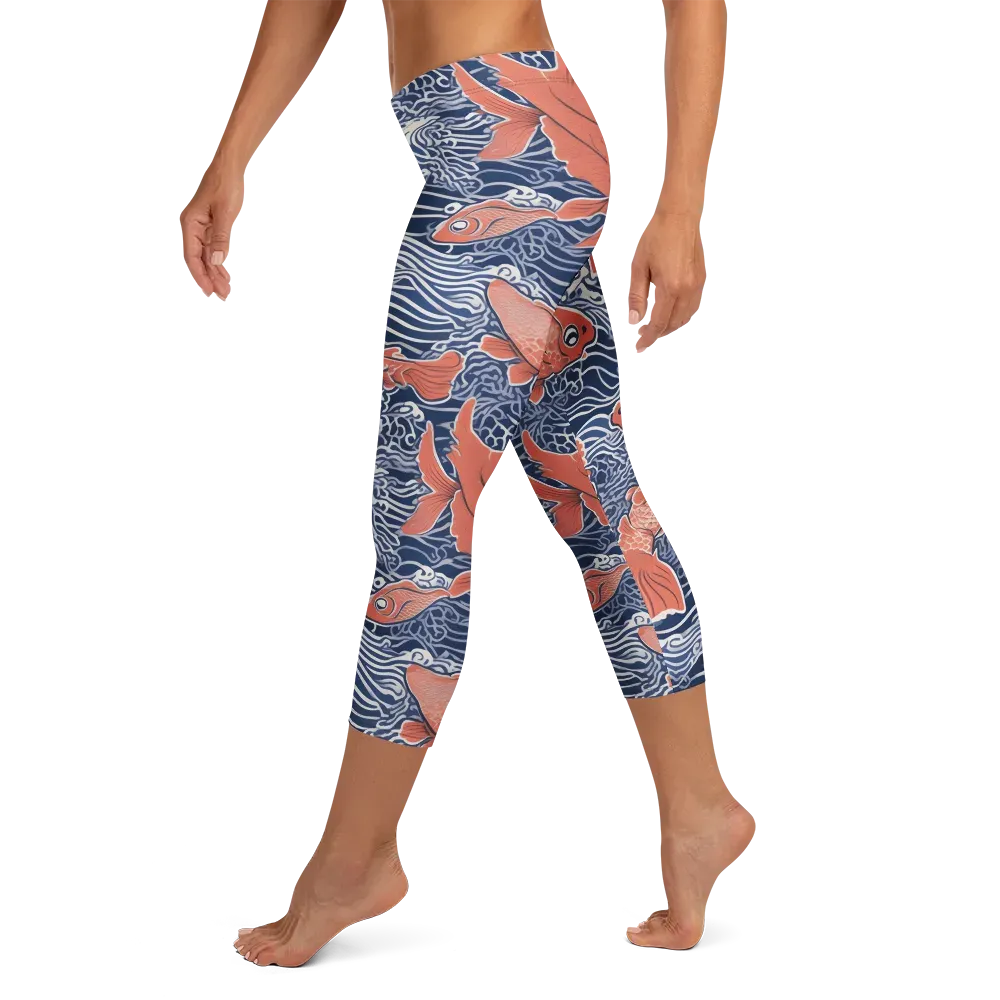 Navy Koi on Capri Leggings — Left