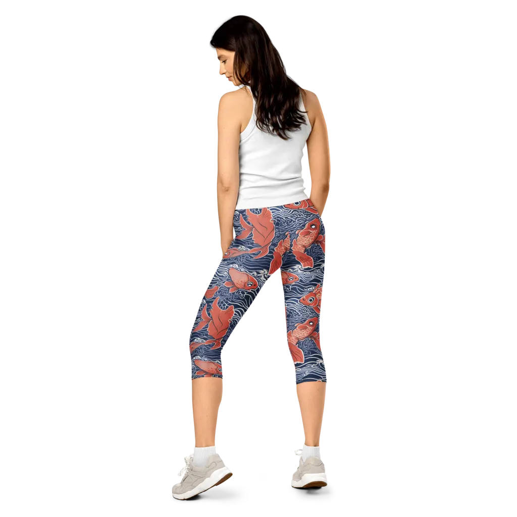 Navy Koi on Capri Leggings — Back