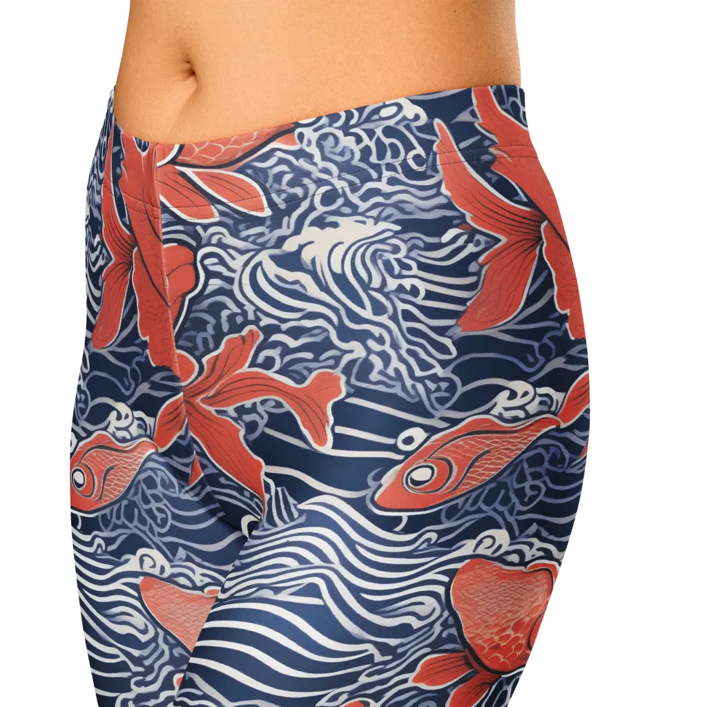 Navy Koi on Capri Leggings — Zoomed-in
