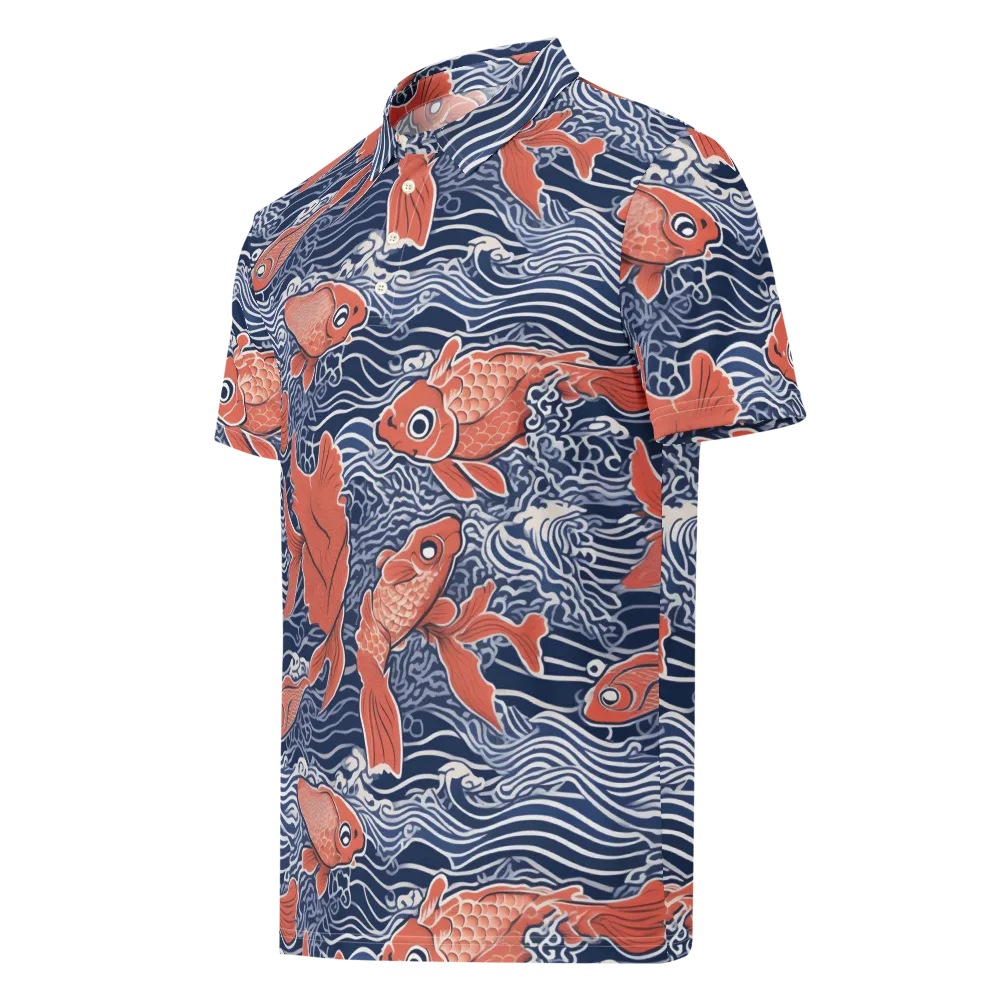 Navy Koi on Men's Slim Fit Polo Shirt — Left Front