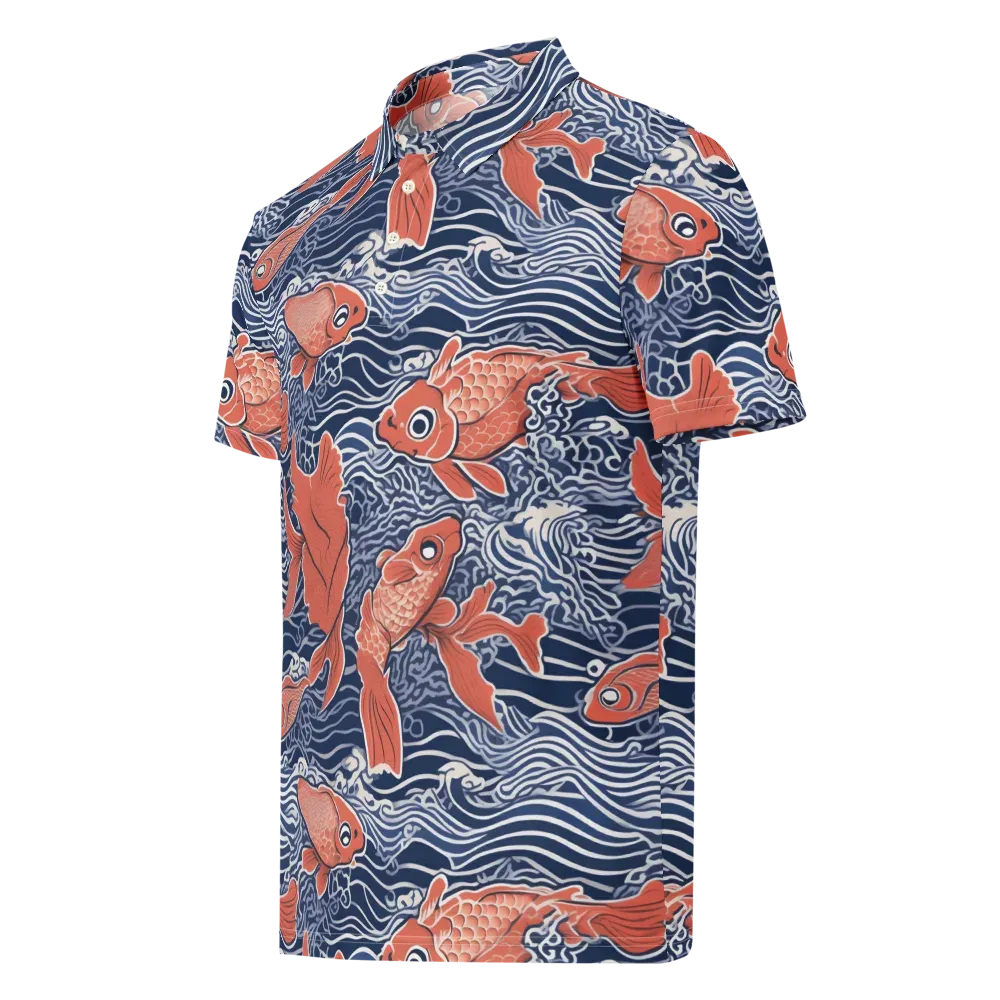 Navy Koi on Men's Slim Fit Polo Shirt — Left Front