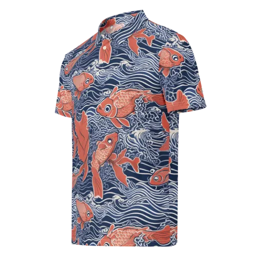 Navy Koi on a Men's Slim Fit Polo Shirt
