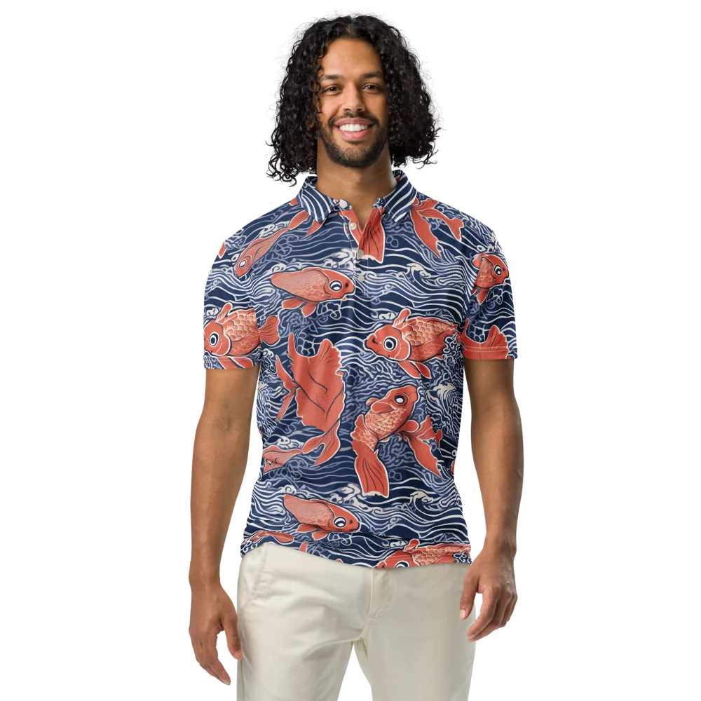 Navy Koi on Men's Slim Fit Polo Shirt — Front