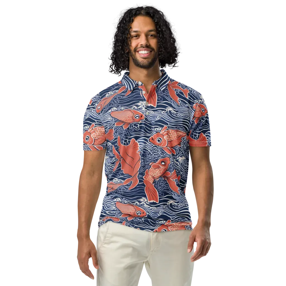 Navy Koi on Men's Slim Fit Polo Shirt — Front