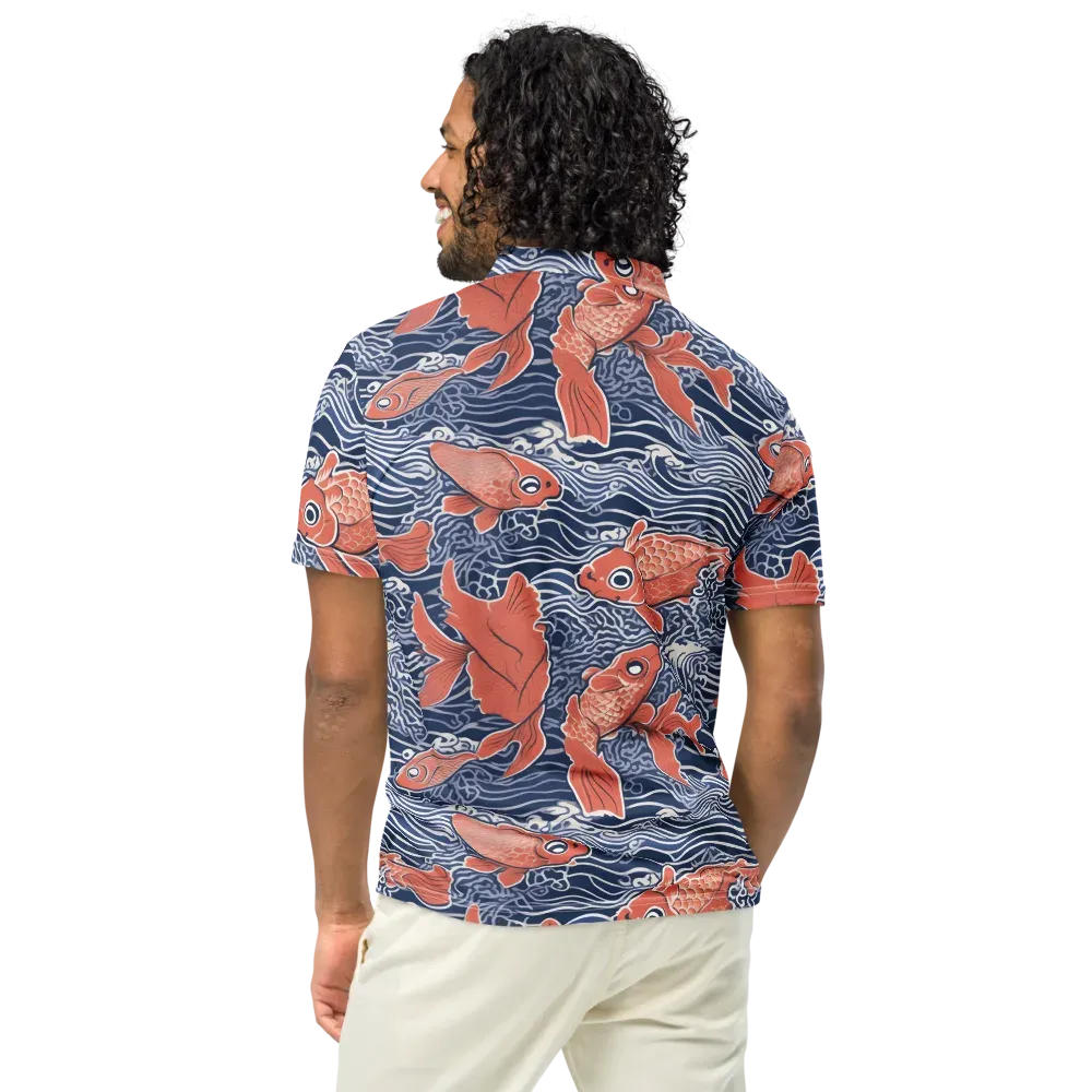 Navy Koi on Men's Slim Fit Polo Shirt — Back