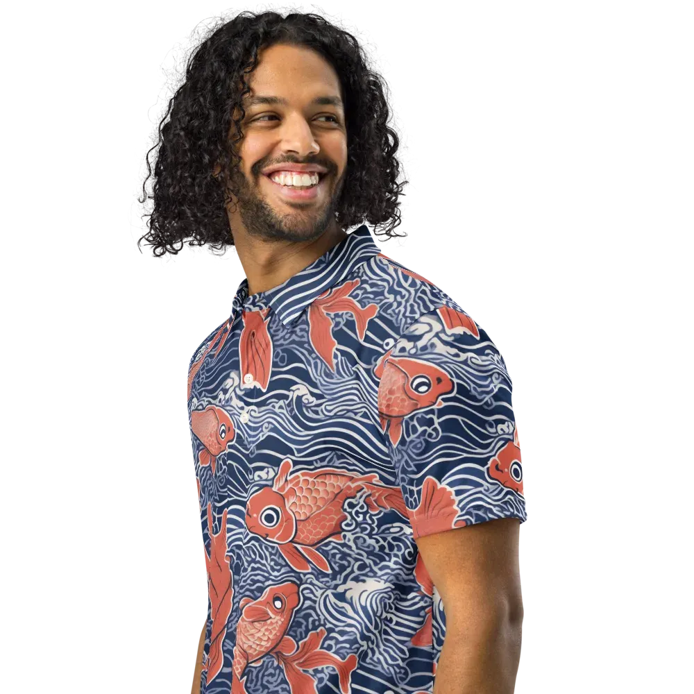 Navy Koi on Men's Slim Fit Polo Shirt — Left Front