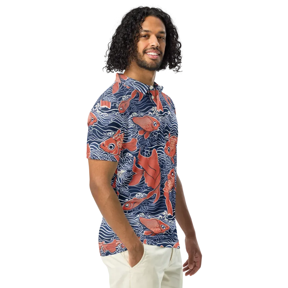 Navy Koi on Men's Slim Fit Polo Shirt — Right Front