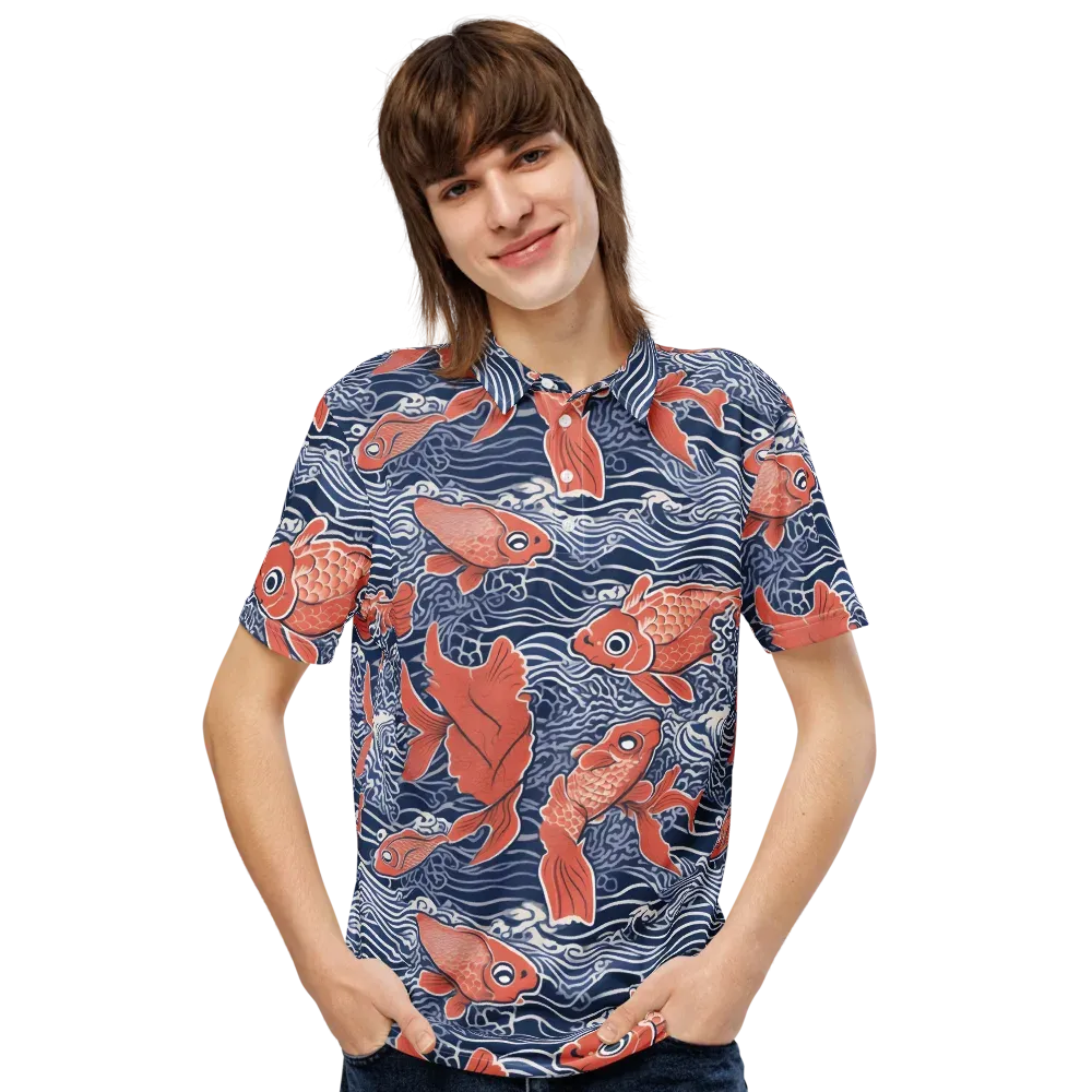 Navy Koi on Men's Slim Fit Polo Shirt — Front