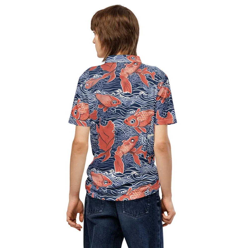 Navy Koi on Men's Slim Fit Polo Shirt — Back