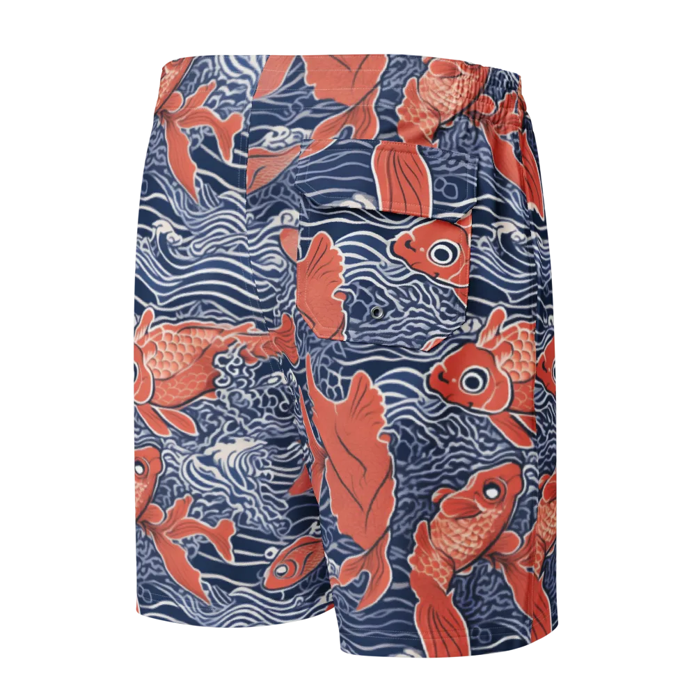 Navy Koi on Men's Board Shorts — Back